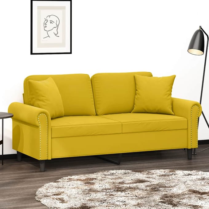 vidaXL - Tweezitsbank - met - sierkussens - 140 - cm - fluweel - geel