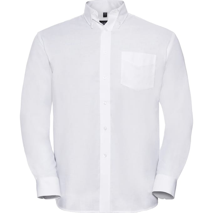 Russell Heren Oxford Easy-Care overhemd met lange mouwen (Wit)