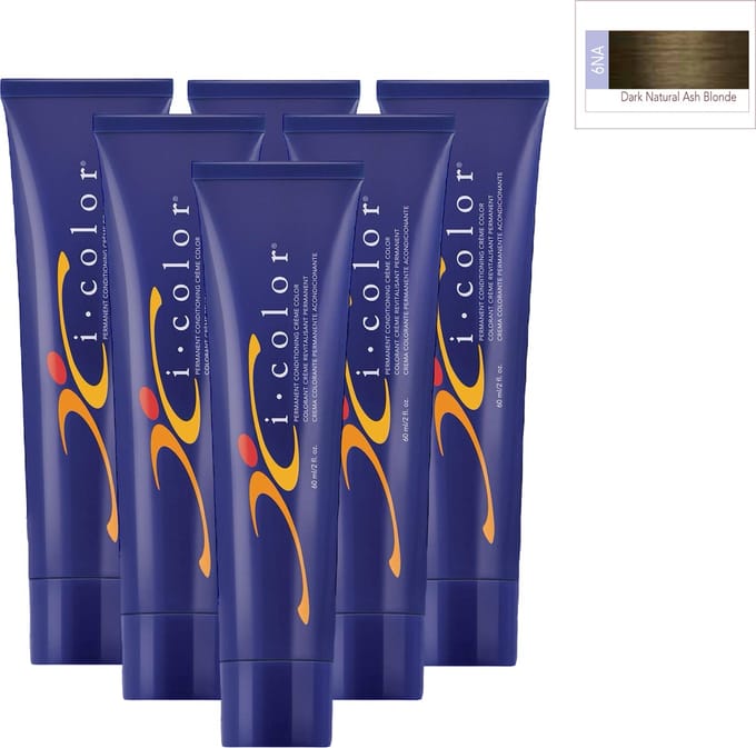 ISO i color Permanent Conditioning Crème Color 60ml 6NA Dark Natural Ash Brown x 6 tubes