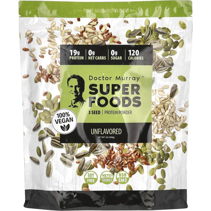 Dr. Murray's, Superaliments, Poudre de protéines aux 3 graines, Citrouille + Lin + Tournesol, Sans saveur, 907 g (908 g)