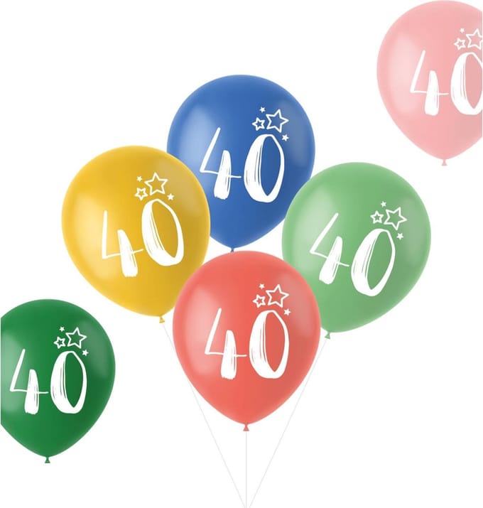 Ballonnen Retro 40 Jaar Meerkleurig 33cm - 6 stuks