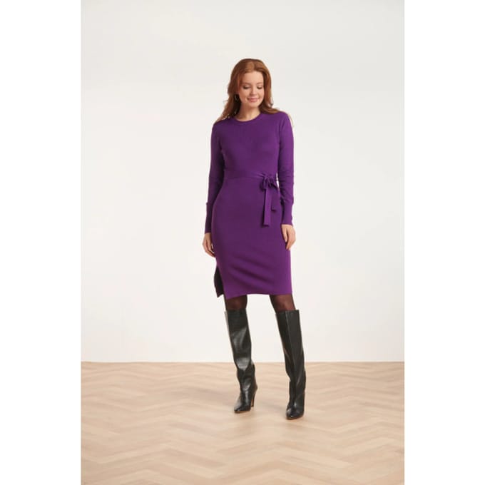 Smashed Lemon 24622 paarse gebreide jurk met ronde hals |