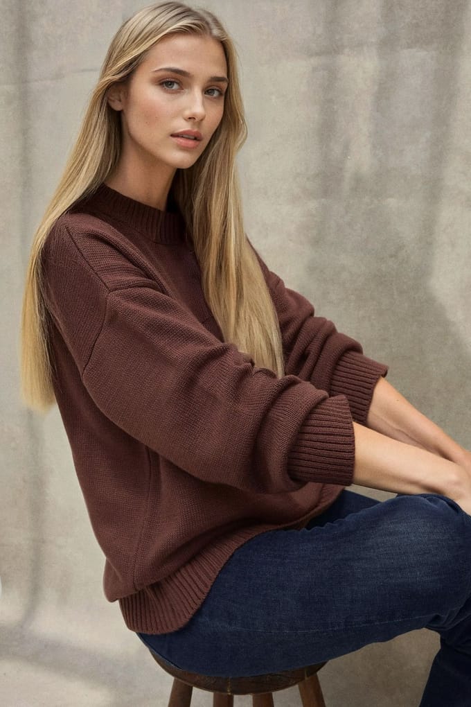 Dikke Gebreide Crew Neck Lange Trui