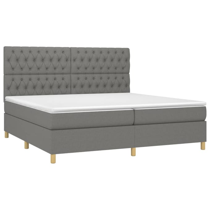 vidaXL - Boxspring - met - matras - en - LED - stof - donkergrijs - 200x200 - cm