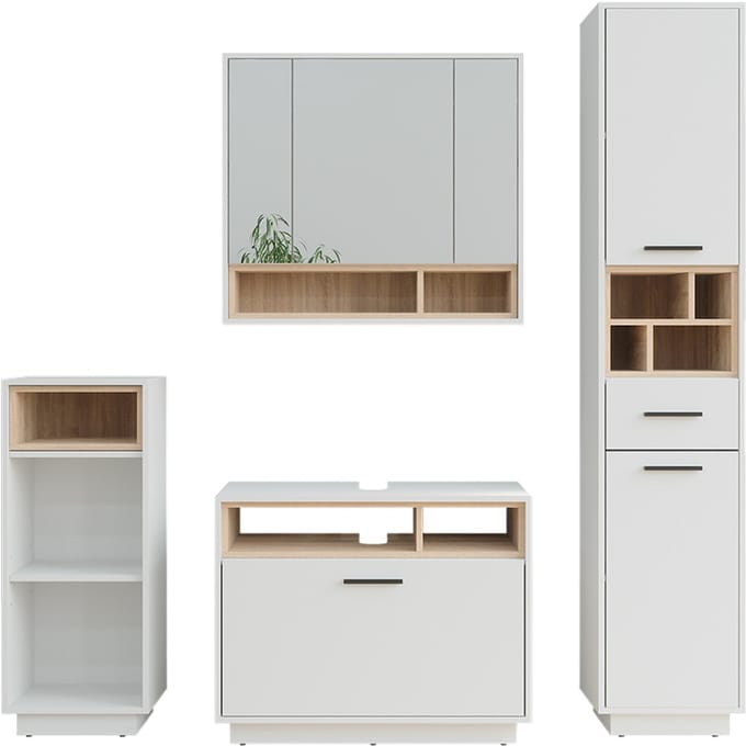 Vicco Badkamermeubelset Beatrice, Wit/Sonoma, 4-delig