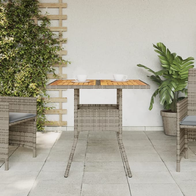 vidaXL - Tuintafel - met - acaciahouten - blad - 80x80x75 - cm - poly - rattan - grijs