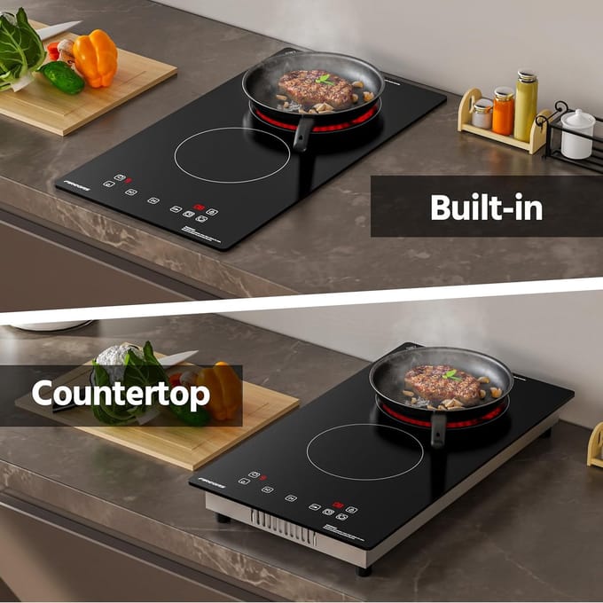 Inbouw Keramische Kookplaat 3000W - 2 Zones - Sensor Touch - Timer & Kinderbeveiliging