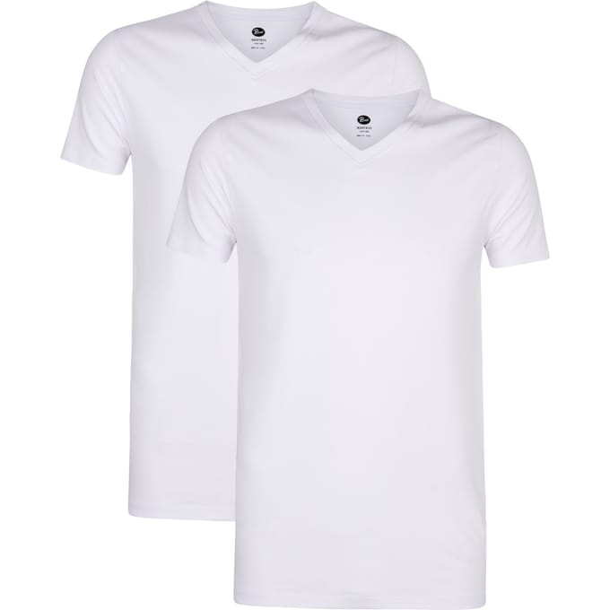 Petrol Industries T-Shirts Heren 2-Pack - V-Hals - Korte Mouwen - Katoen-Elastaan Mix - Effen Design - Multipack van 2 stuks - Wit - Maat S