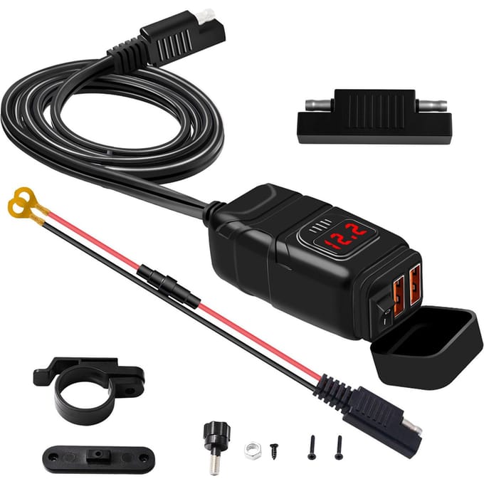 Motor USB-oplader Supersnelle oplader QC3.0 Dubbele USB-poort met voltmeter AAN/UIT-schakelaar rood