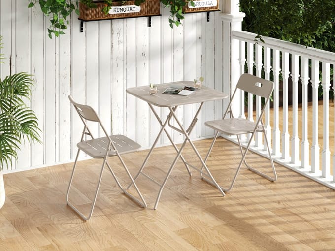 PHOEBE CAT Tuinset - Klaptafel + 2 klapstoelen - Bistroset - Metalen frame - Beige