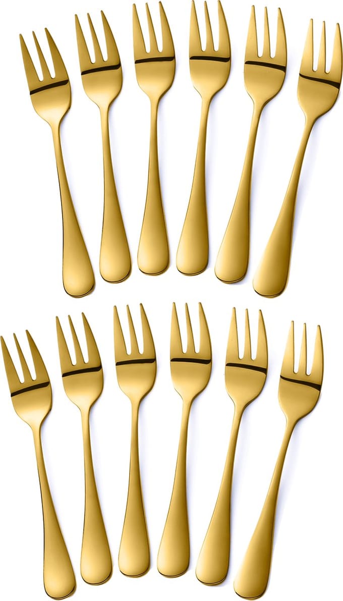 Alheco 12 gebaksvorkjes - RVS - Kleine vorkjes set - Goud