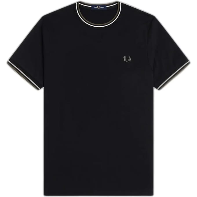 Fred Perry Twin tipped t-shirt - black ecru laurel wreath green