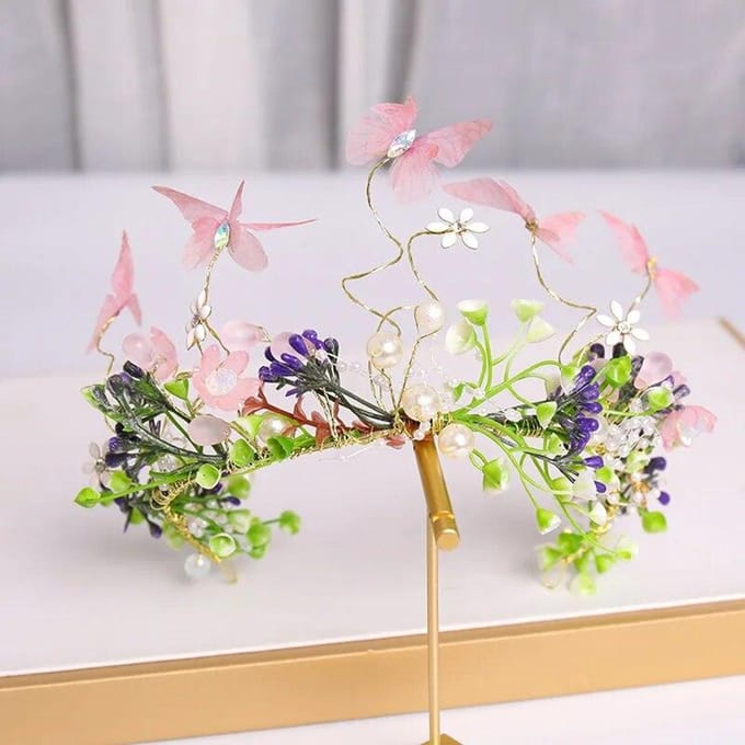 Luxe cristal perle bandeau bandeau diadème papillon fleur feuille bandeau diadème mariée mariage cheveux accessoires bijoux diadème rose