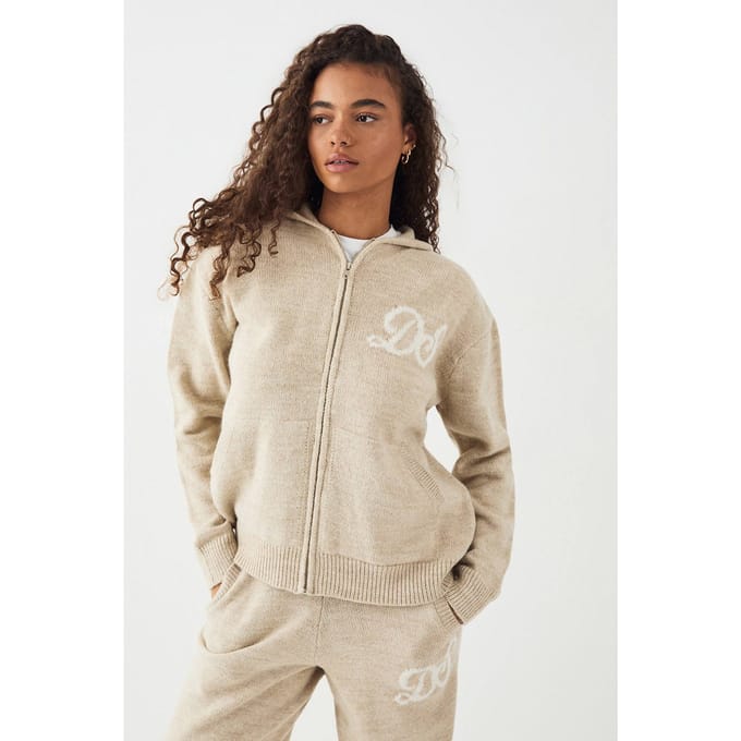 Dames DSGN Studio Gebreide Hoodie met Rits | Havermout | Maat: XS