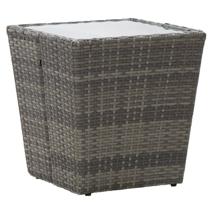 vidaXL - Theetafel - 41,5x41,5x43 - cm - poly - rattan - en - gehard - glas - grijs