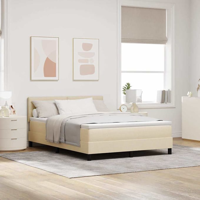 vidaXL - Boxspring - bed - met - hoofdeinde - Crème - 140 - x - 190 - cm - Stof
