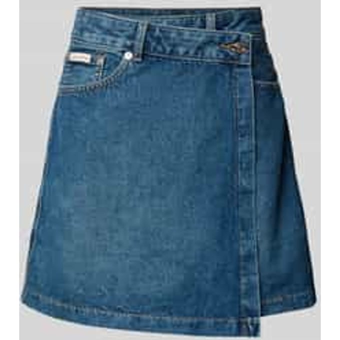 Jeansrok in wikkellook met labeldetail