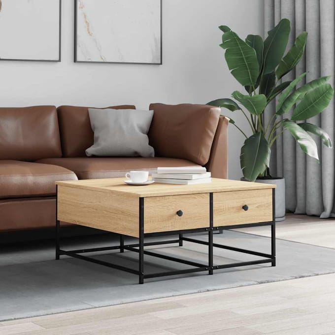 vidaXL - Salontafel - 80x80x40 - cm - bewerkt - hout - sonoma - eikenkleurig