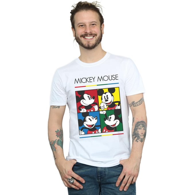 Disney Heren Mickey Mouse Vierkant Gekleurd T-shirt (Wit)