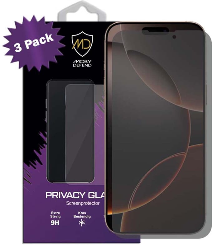 3-Pack MobyDefend Screenprotectors - Geschikt voor iPhone 16 Pro Max - HD Privacy Glass Screensavers