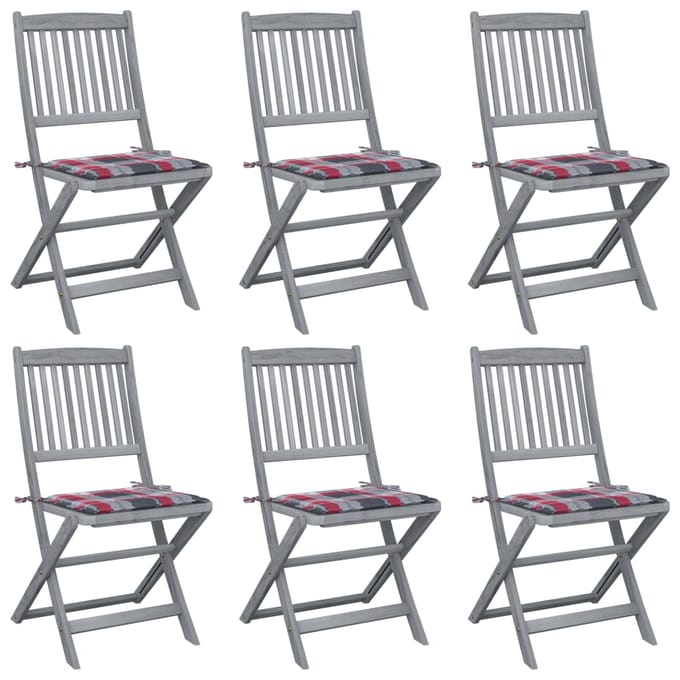 vidaXL - Opklapbare - stoelen - (6 - stuks) - met - kussens, - gemaakt - van - massief - acaciahout