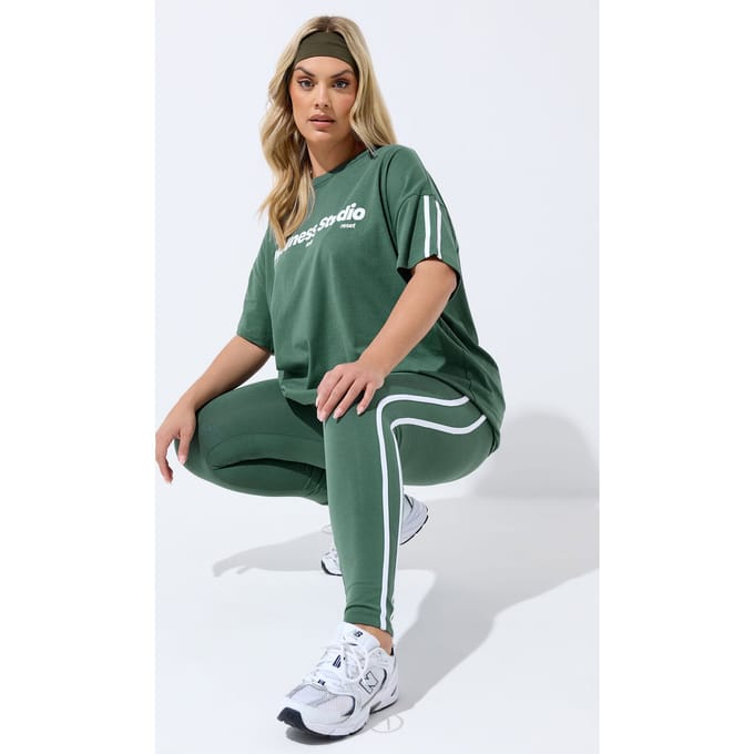 Yours Groene Legging Met Zijstreep Size 54-56