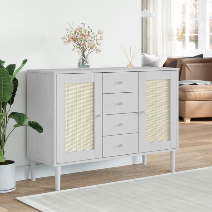 vidaXL - Dressoir - SENJA - rattan-look - 112x40x80 - cm - massief - grenenhout - wit