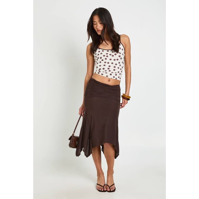 boohoo Dames Midi Rok Met Puntige Zoom | Chocoladebruin | Maat: 42