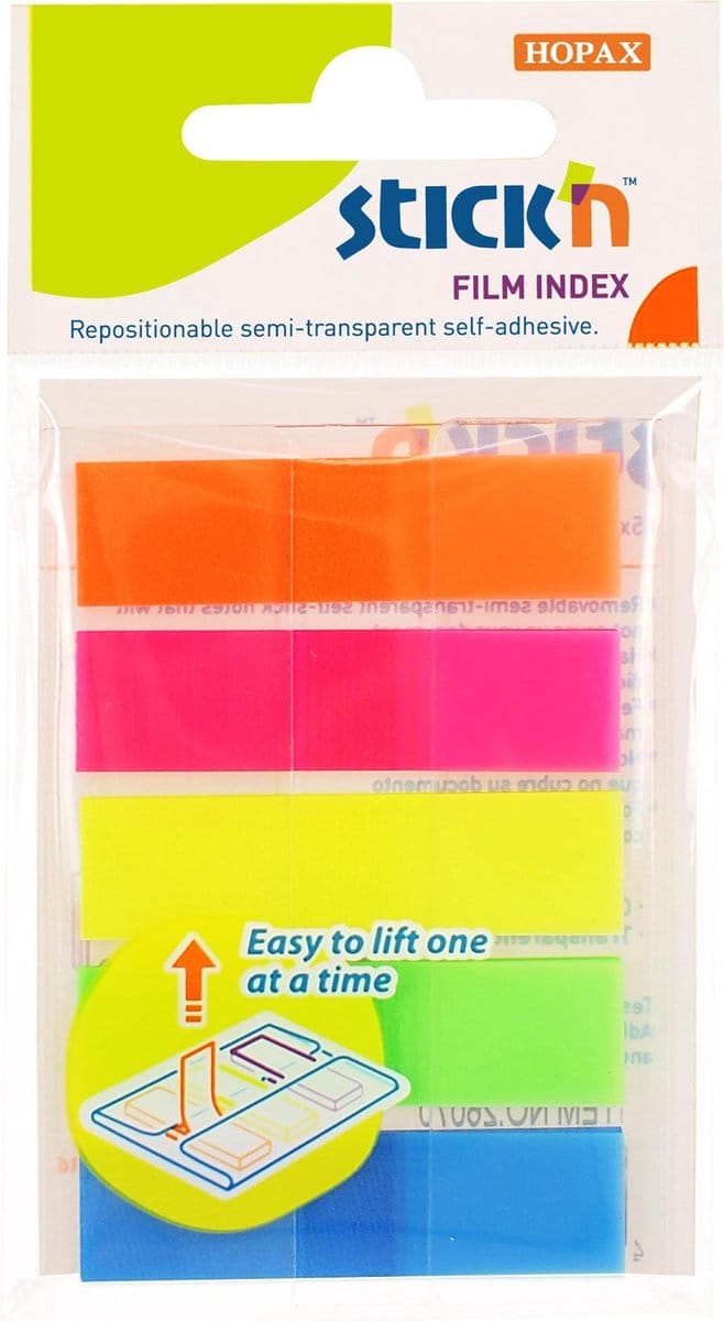 Stick'n film index z-note - 45x12mm - 5 verschillende kleuren - 20 tabs per kleur - 100 totaal