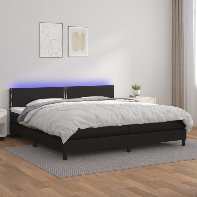 vidaXL - Boxspring - met - matras - en - LED - kunstleer - zwart - 200x200 - cm