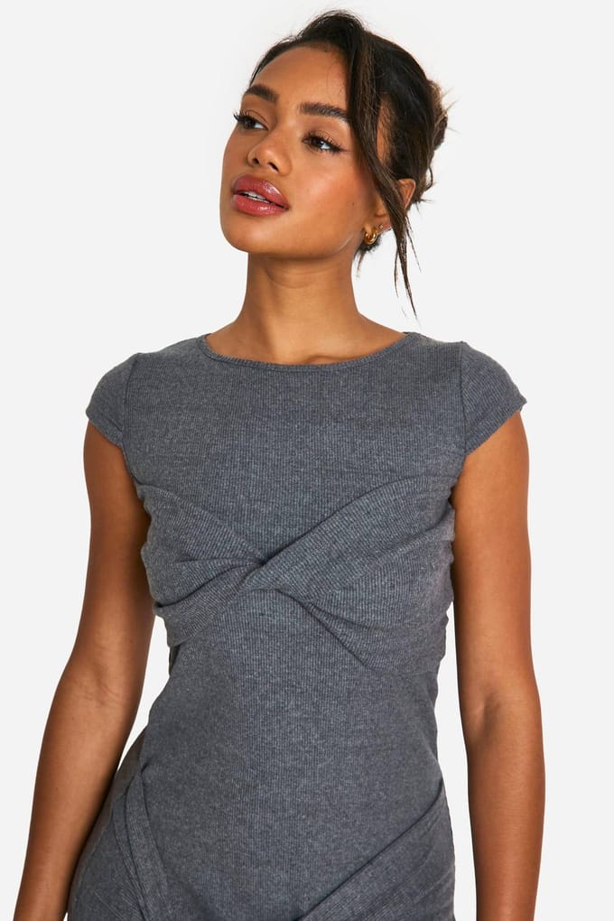 boohoo Dames Brushed Rib Mini Dress | Houtskool | Maat: 42