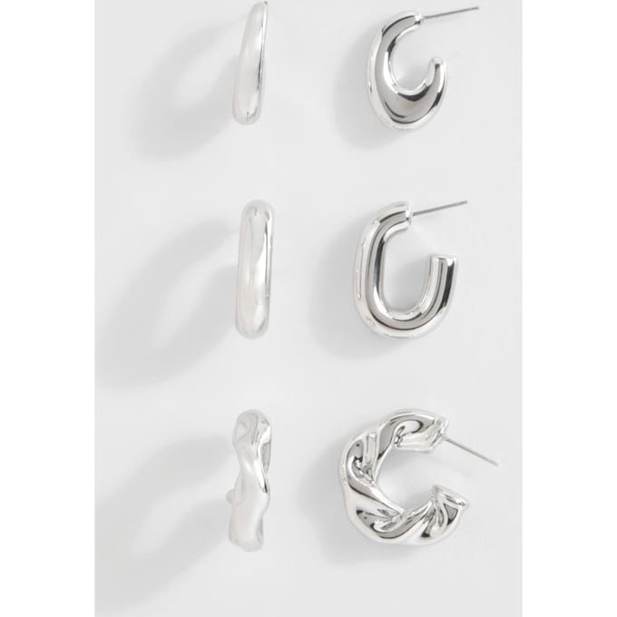 boohoo Dames Zilveren chunky hoepeloorbellen multipack