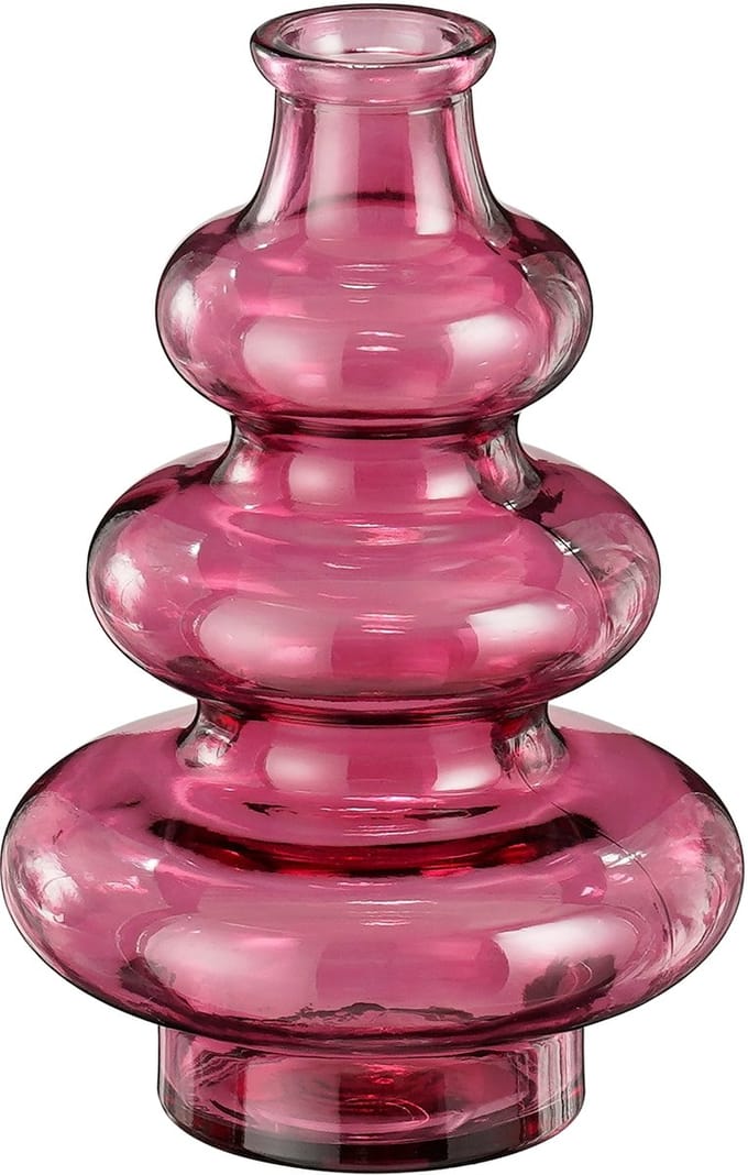 Mica Decorations Bloemenvaas Sira - transparant glas - roze - D14,5 x H22 cm - vaas - sierlijk model