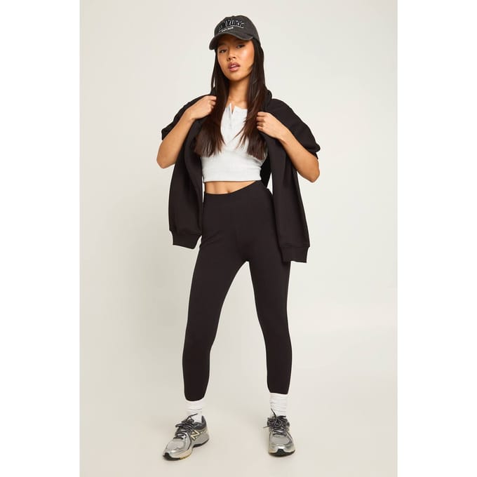 boohoo Dames Petite legging met hoge taille | Zwart | Maat: 34