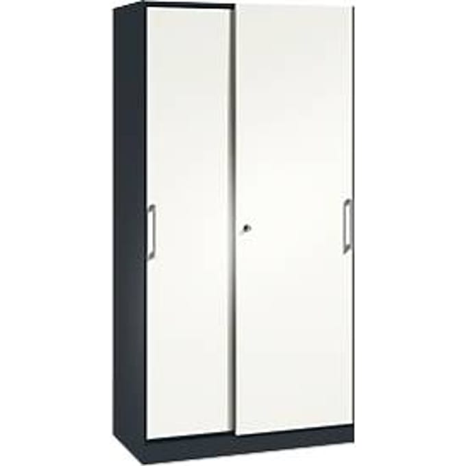 Schuifdeurkast ASISTO C 3000, 5 ordnerhoogten, afsluitbaar, breedte 1000 mm, antraciet/wit