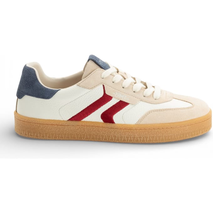 Tamaris heren sneakers van off-white leer met rode streep