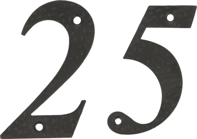 AMIG Huisnummer 25 - massief gesmeed staal - 10cm - incl. bijpassende schroeven - zwart