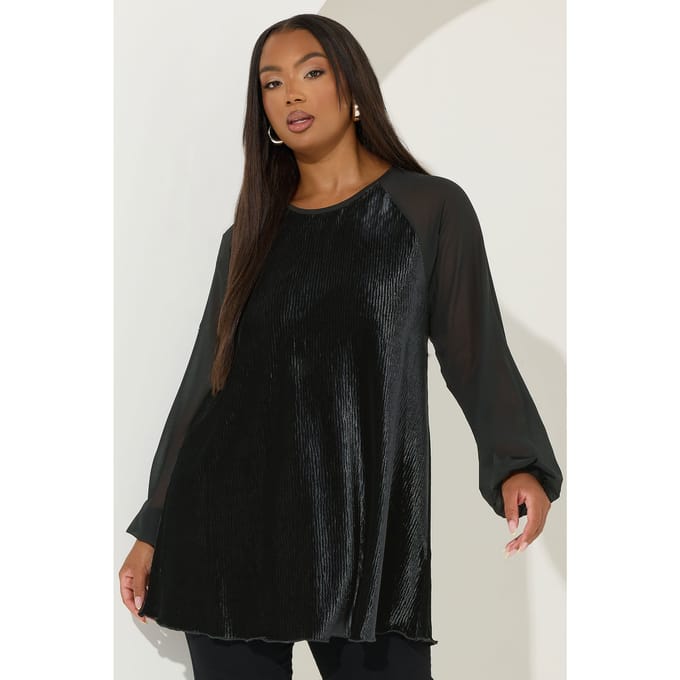 Yours Zwarte Crinkle Velours Top Size 42