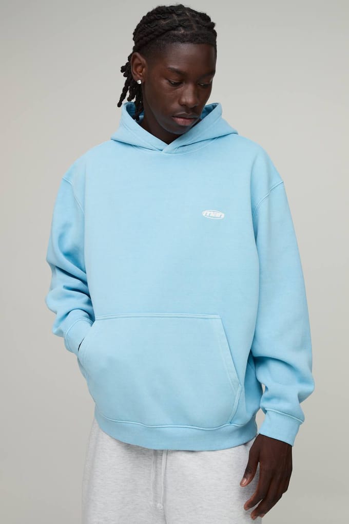 Oversized Sport Washed Over-the-head Hoodie Voor Heren | Light Blue | Size Small