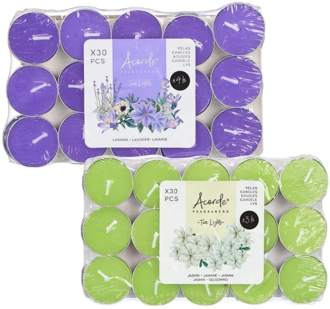 Acorde theelichtjes - 60x - 30x lavendel - 30x jasmijn - aroma/geurkaarsen