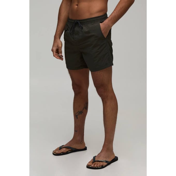Pocket Detail Mid Length Swim Short | Khaki | Size XL