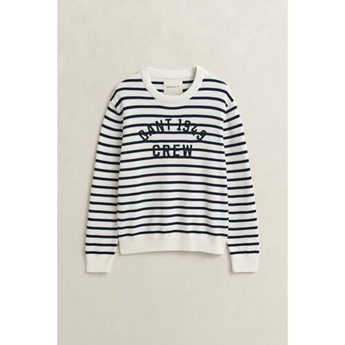Gant Trui Breton Stripe Graphic Crew Neck Eggshell / male