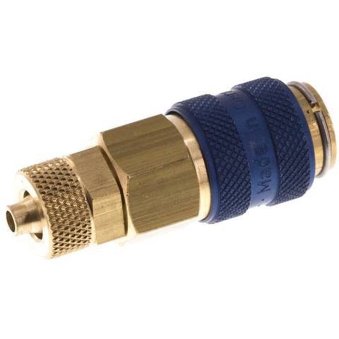 Messing DN 5 Blauw Luchtkoppeling Snelkoppeling 4x6 mm Push-On Double Shut-Off - CLS5-N-B-BLU-SV-4