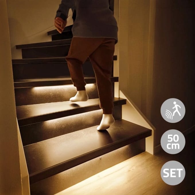 Dynamische trapverlichting set Premium 50 cm voor max. 16 treden - 12 programma's - Aanpasbare snelheid en lichtintensiteit - Warm wit licht