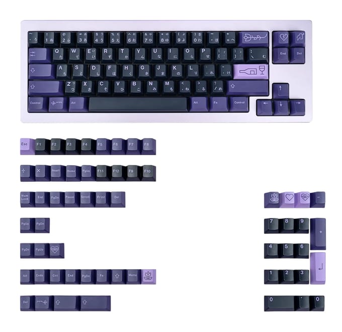 Keycap PBT 129 Piect Purple Japanese Cherry Profile, mechanisch toetsenbord QWERTY Dye-Sub Gaming