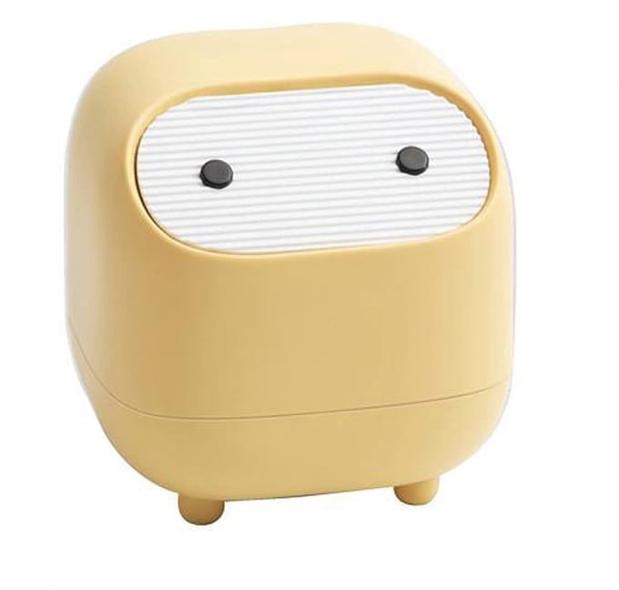 Kleine bureau-prullenbak met schattig ninjadeksel, geel