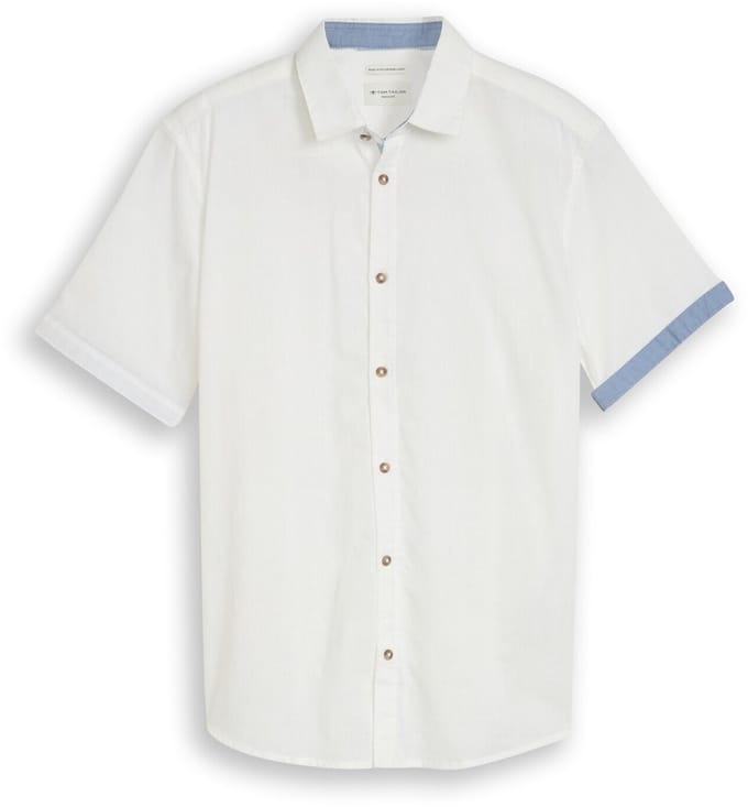 Tom Tailor - Regular fit overhemd met korte mouwen en linnen - Maat M - White