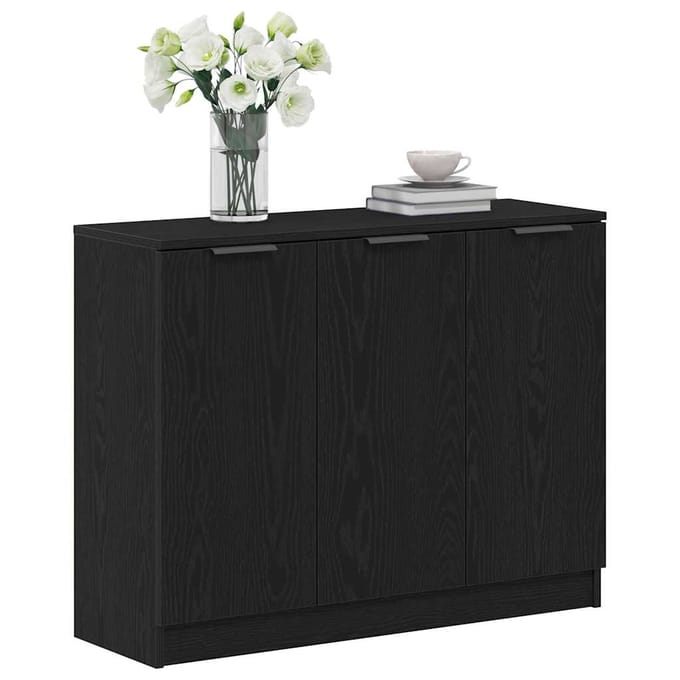 vidaXL - Dressoir - Zwart - Eiken - 90,5 - x - 30 - x - 70 - cm - Bewerkt - hout