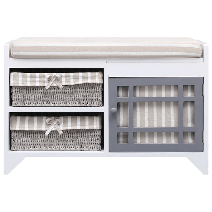 vidaXL Banc d'entrée Blanc 70 x 33,5 x 45 cm Bois de Paulownia