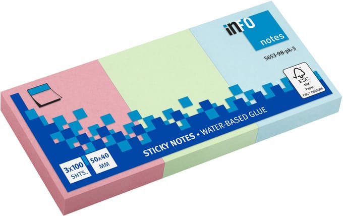 Info notes memoblok - formaat 50x40mm - assorti pastel kleuren - 3 blokken - 100 vel per blok - IN-5653-98PK3